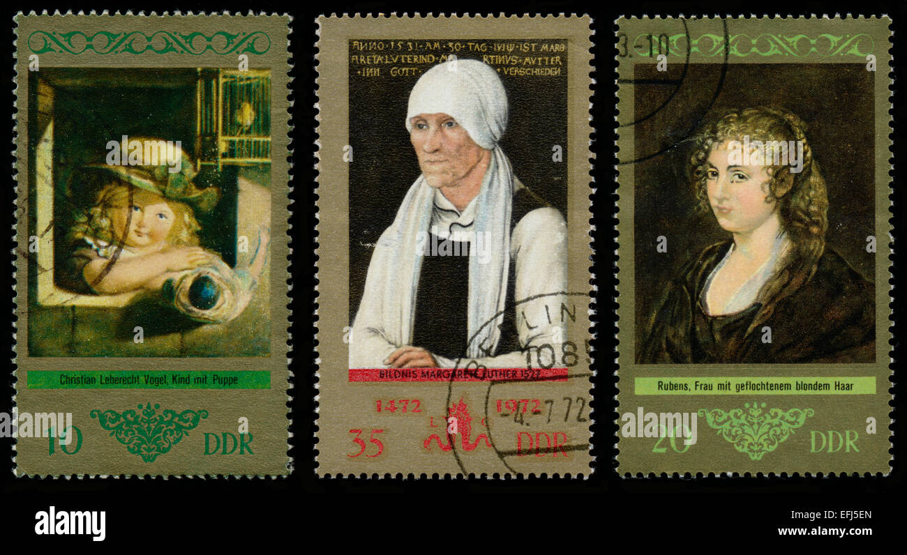 GDR - CIRCA 1973: stamp printed in East Germany DDR shows paintings series, circa 1973. Stock Photo