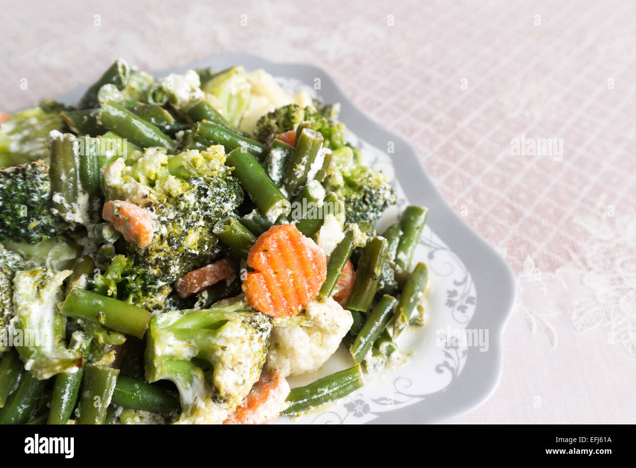 steamed vegetables with sour cream Stock Photo Alamy