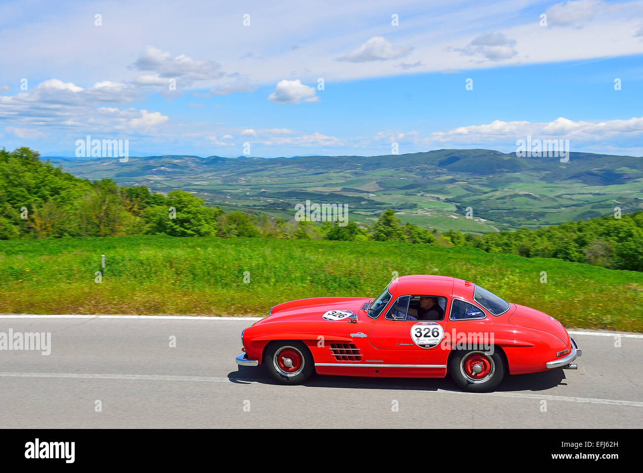 Mercedes Benz 300 SL, W 198, classic car, racing car, car race, Mille Miglia 2014, Miglia 1000, 1000 Miles, near Radicofani Stock Photo