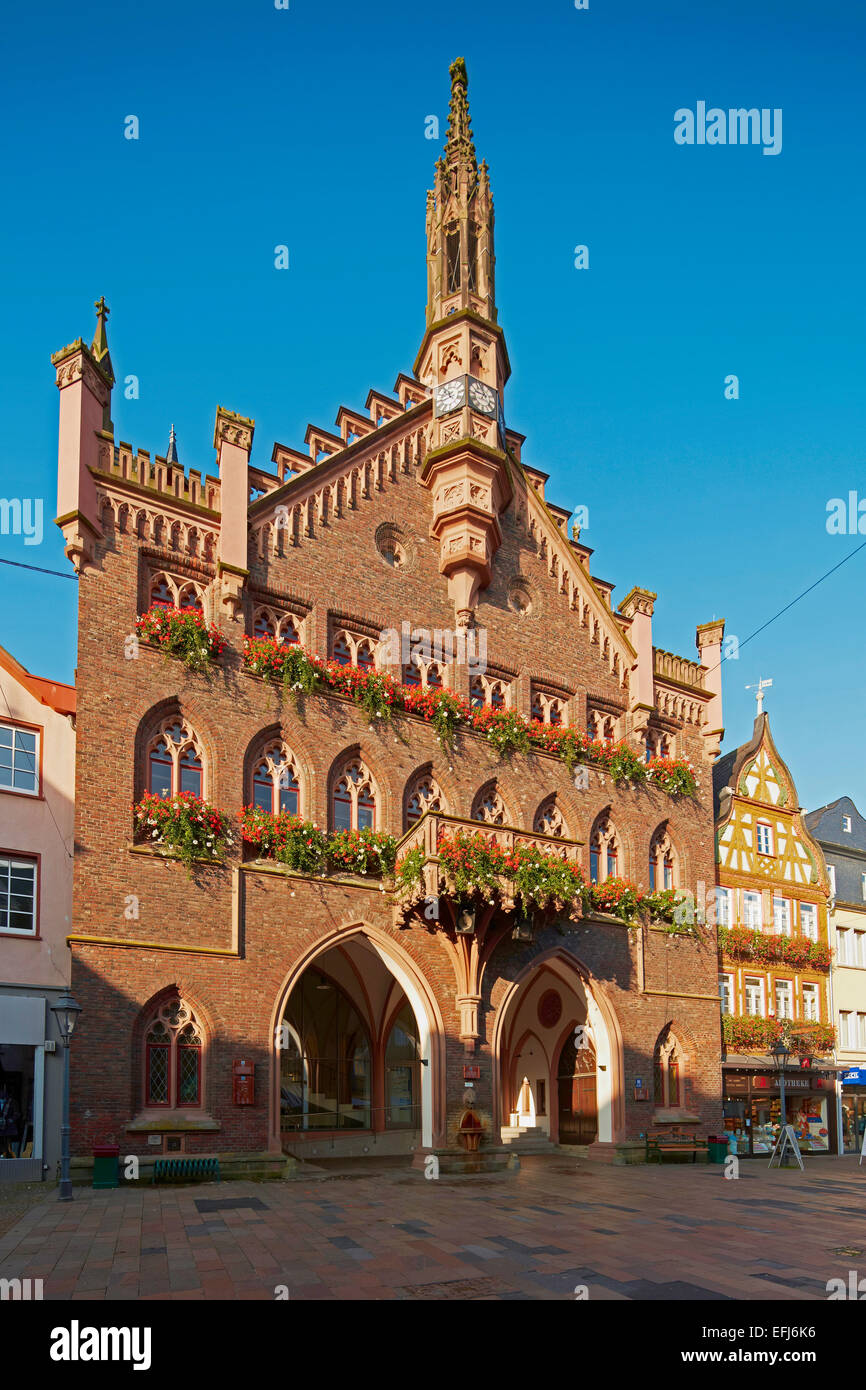 Neogothic town hall in the old town of Montabaur, Grosser Markt, Montabaur, Westerwald, Rhineland-Palatinate, Germany, Europe Stock Photo
