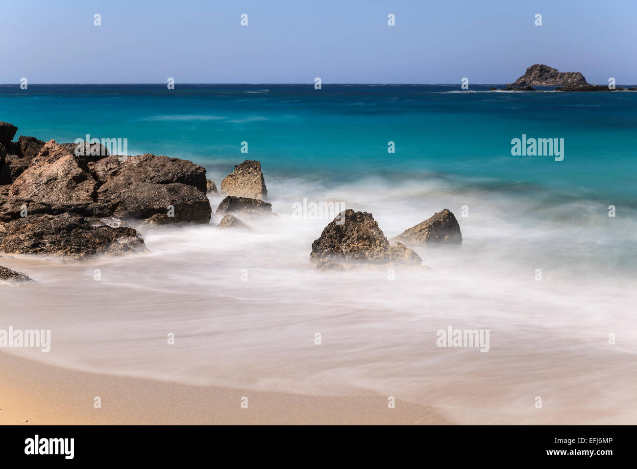 Beach, rocks, blue sea, Karpathos, Dodecanese, South Aegean, Greece Stock Photo