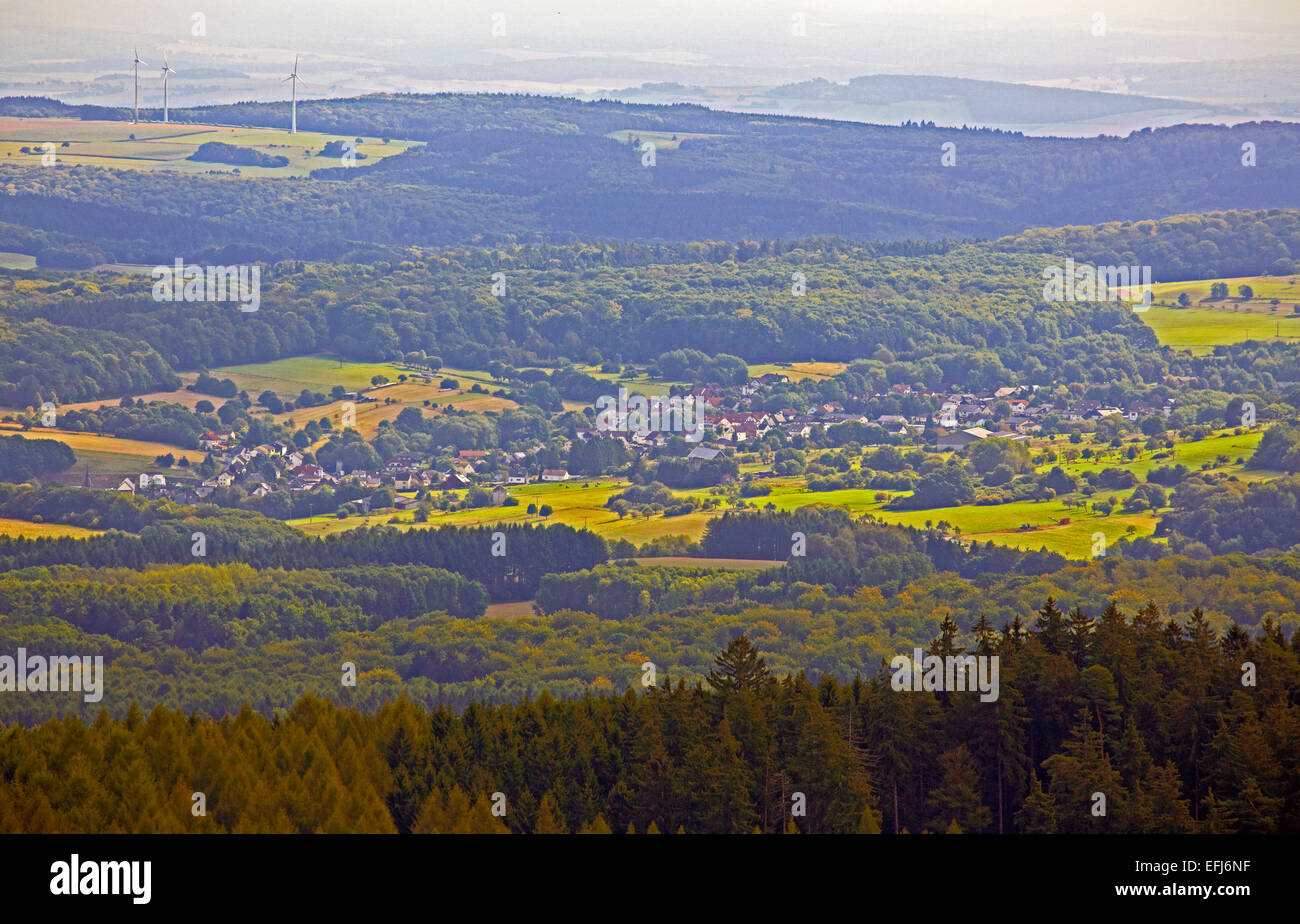 View from the look-out tower at Koeppel at Niederelbert, Westerwald, Rhineland-Palatinate, Germany, Europe Stock Photo