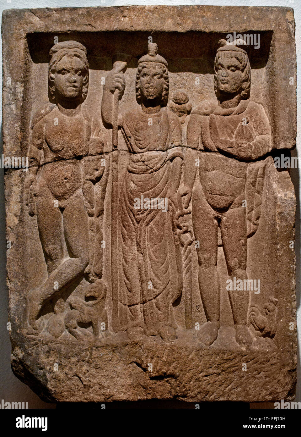 Triad of deities: Apollo, Minerva and Mercury 4th Century AD Lauterburg Museum  Strasbourg France Musée archéologique of Strasbourg Franc French Stock Photo