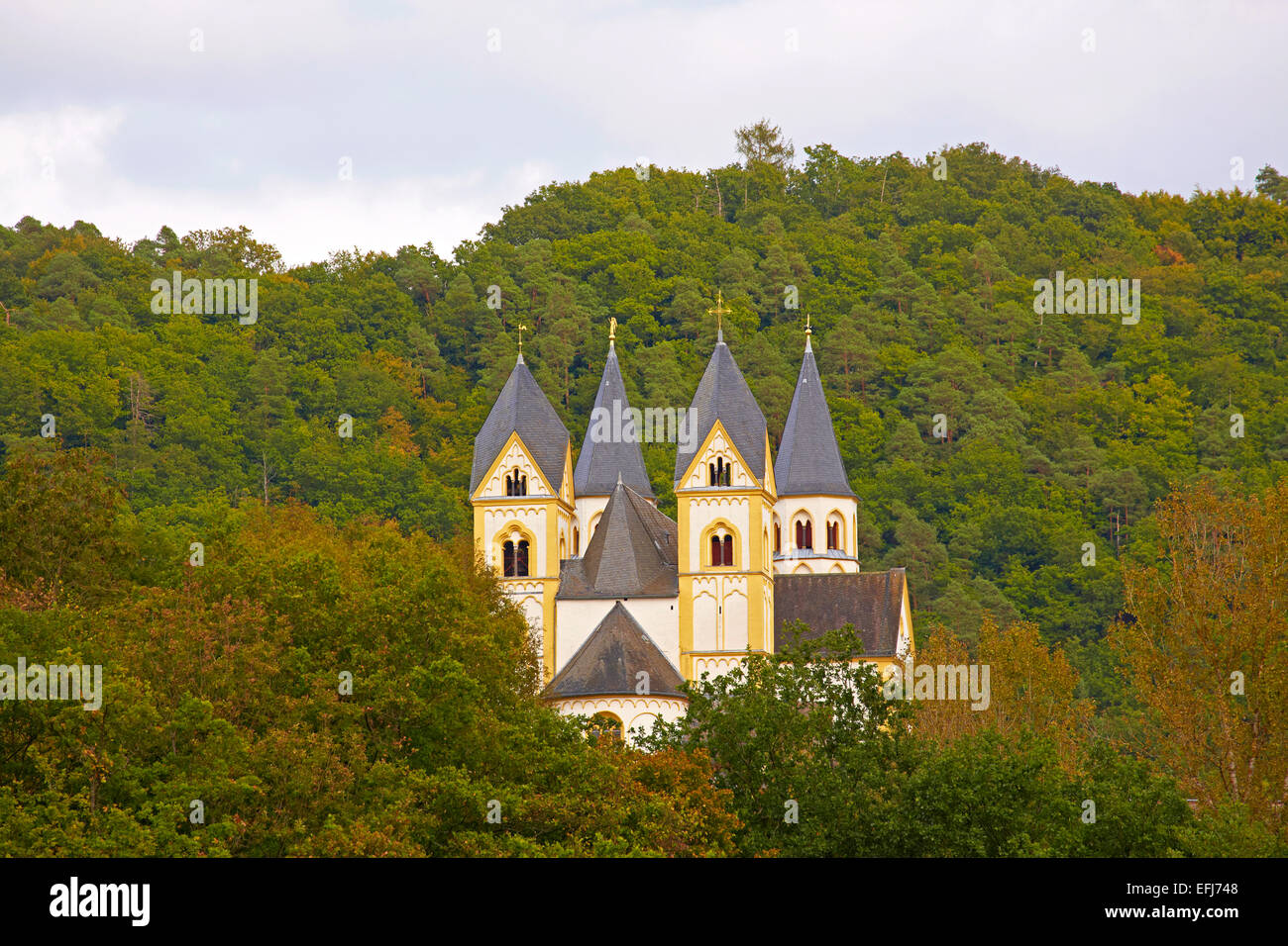 Arnstein abbey above the river Lahn near Nassau, Westerwald, Rhineland-Palatinate, Germany, Europe Stock Photo