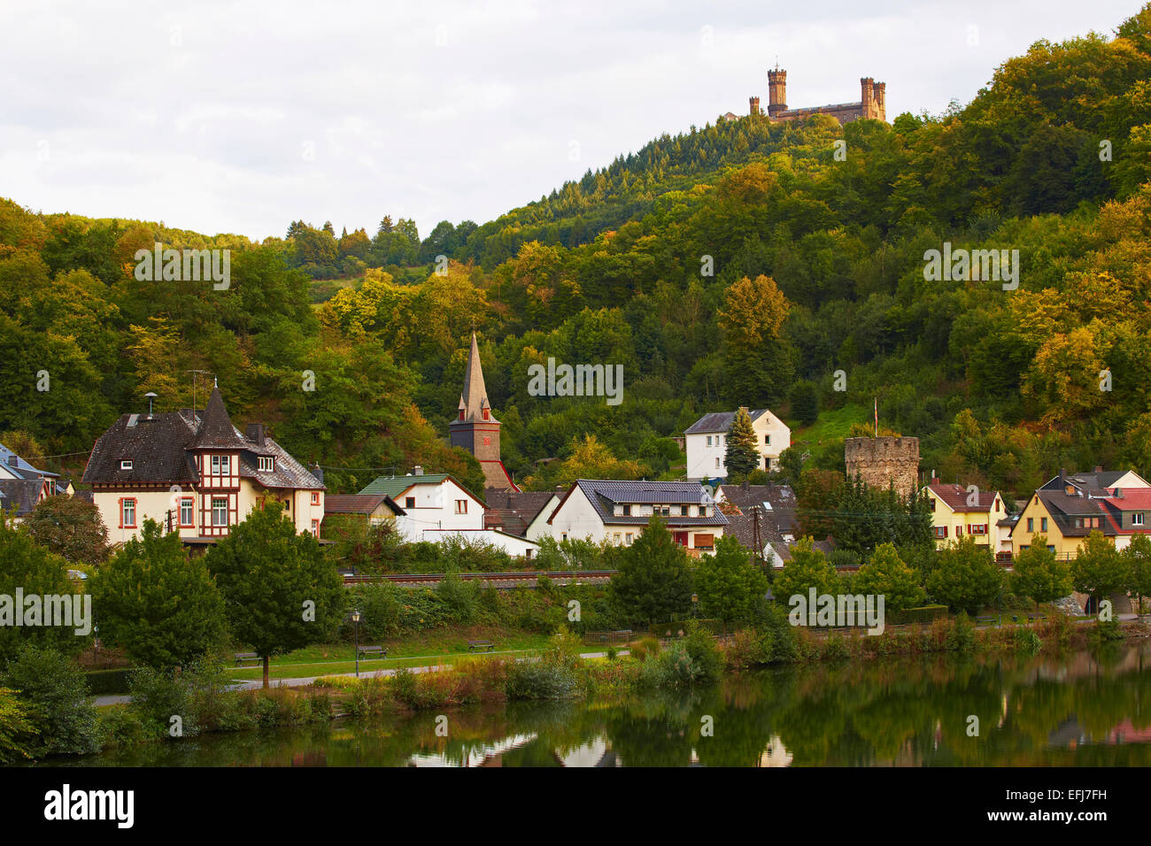 Balduinstein and Burg Schaumburg, Lahn, Westerwald, Rhineland-Palatinate, Germany, Europe Stock Photo