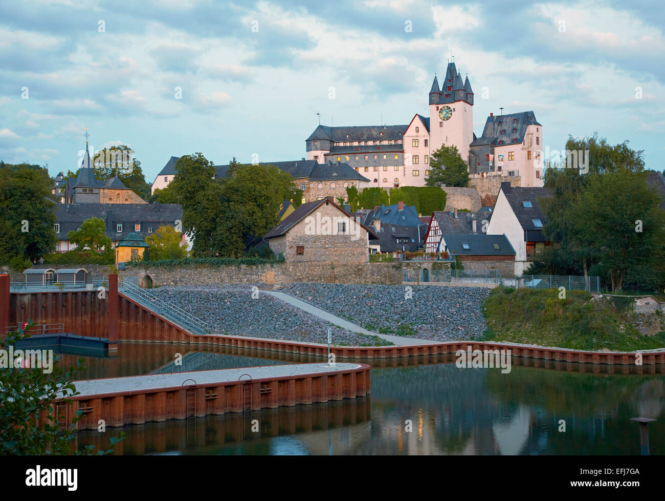 Diez castle in the evening, Diez an der Lahn, Westerwald, Rhineland-Palatinate, Germany, Europe Stock Photo