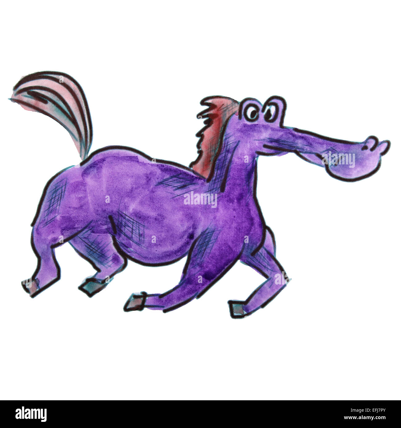 watercolor horse lilac cartoon illustration isolated white background Stock Photo