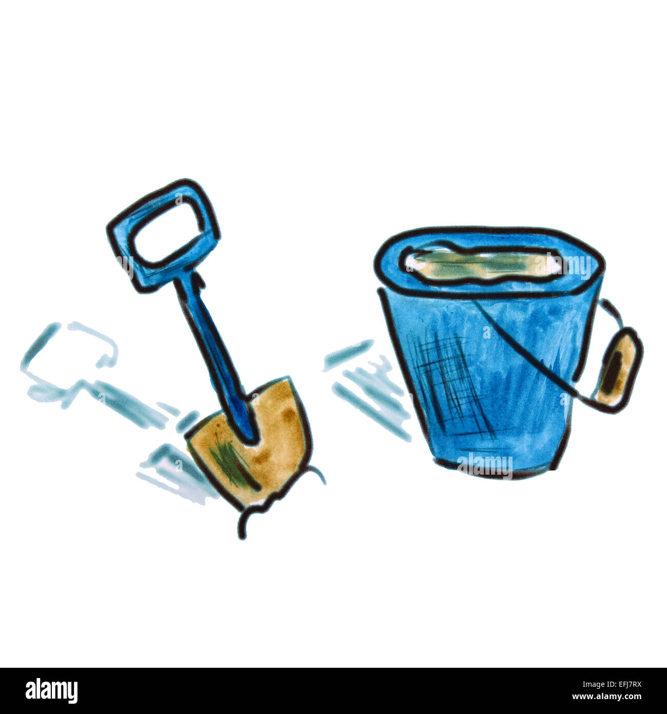 watercolor bucket shovel blue cartoon figure, isolated white background Stock Photo Alamy