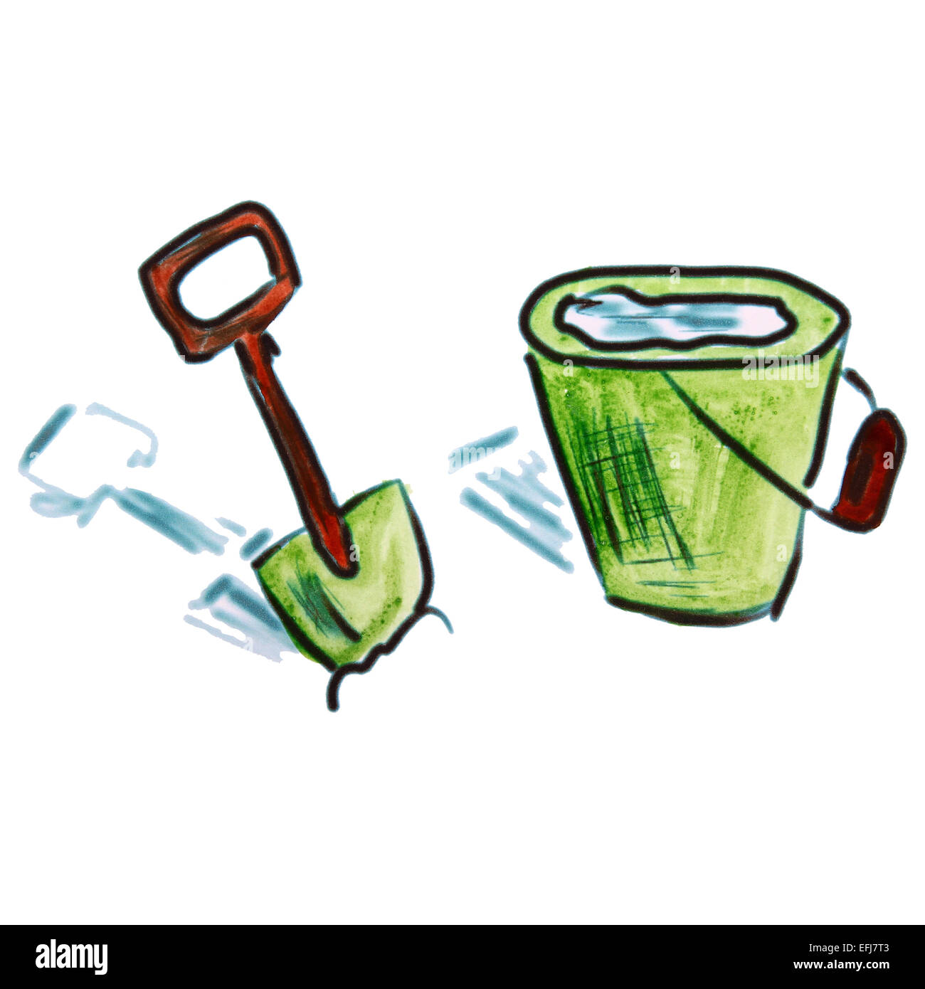 watercolor bucket shovel green cartoon figure, isolated white background Stock Photo Alamy
