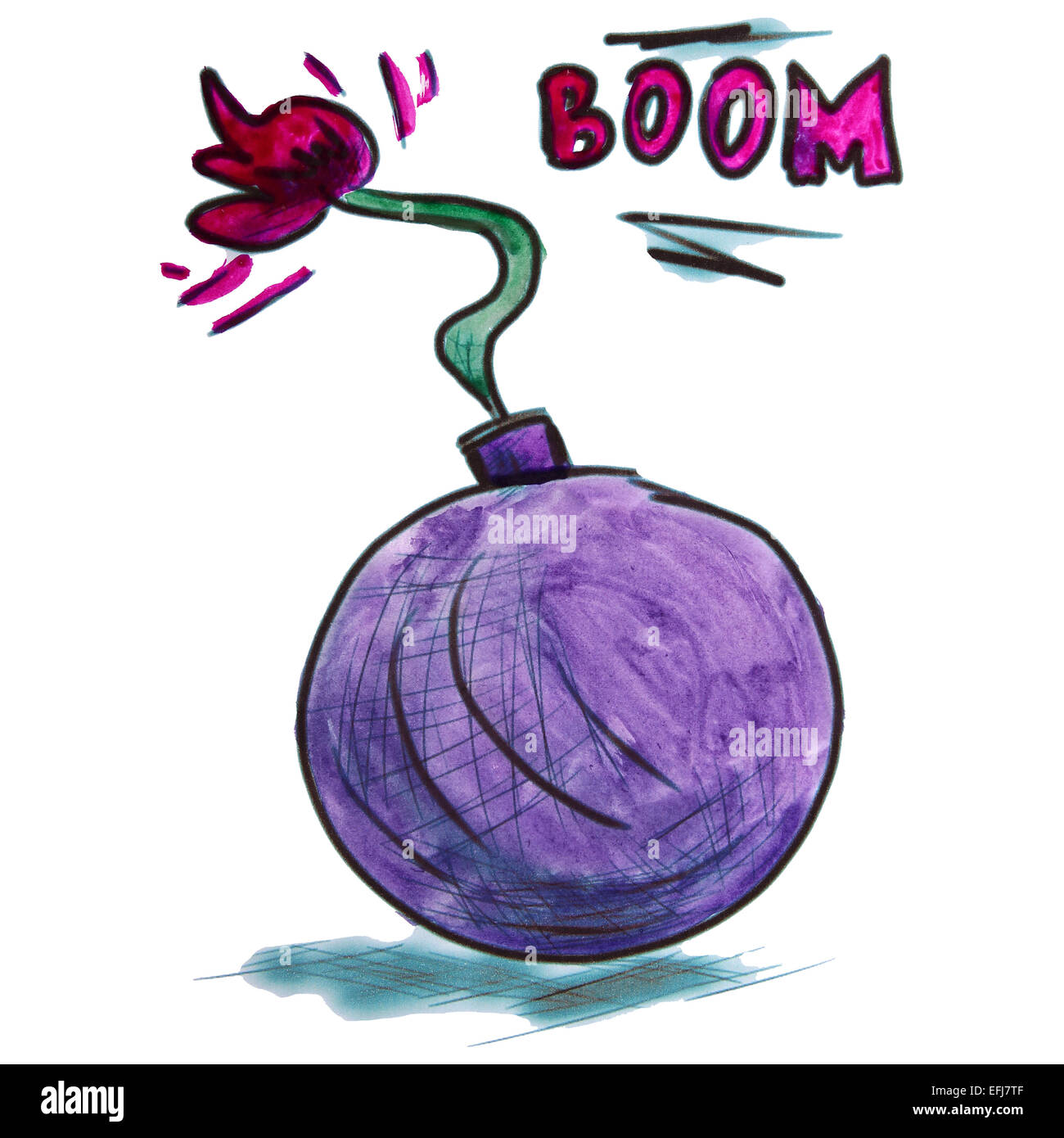 watercolor bomb lilac cartoon figure, isolated white background Stock Photo
