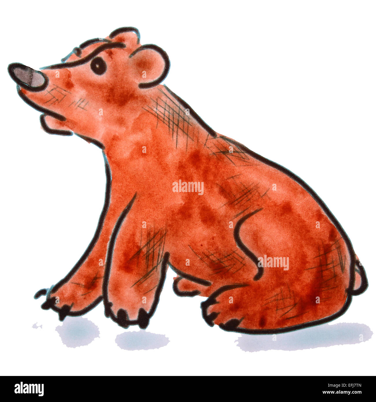 watercolor brown bear cartoon illustration isolated white background Stock Photo