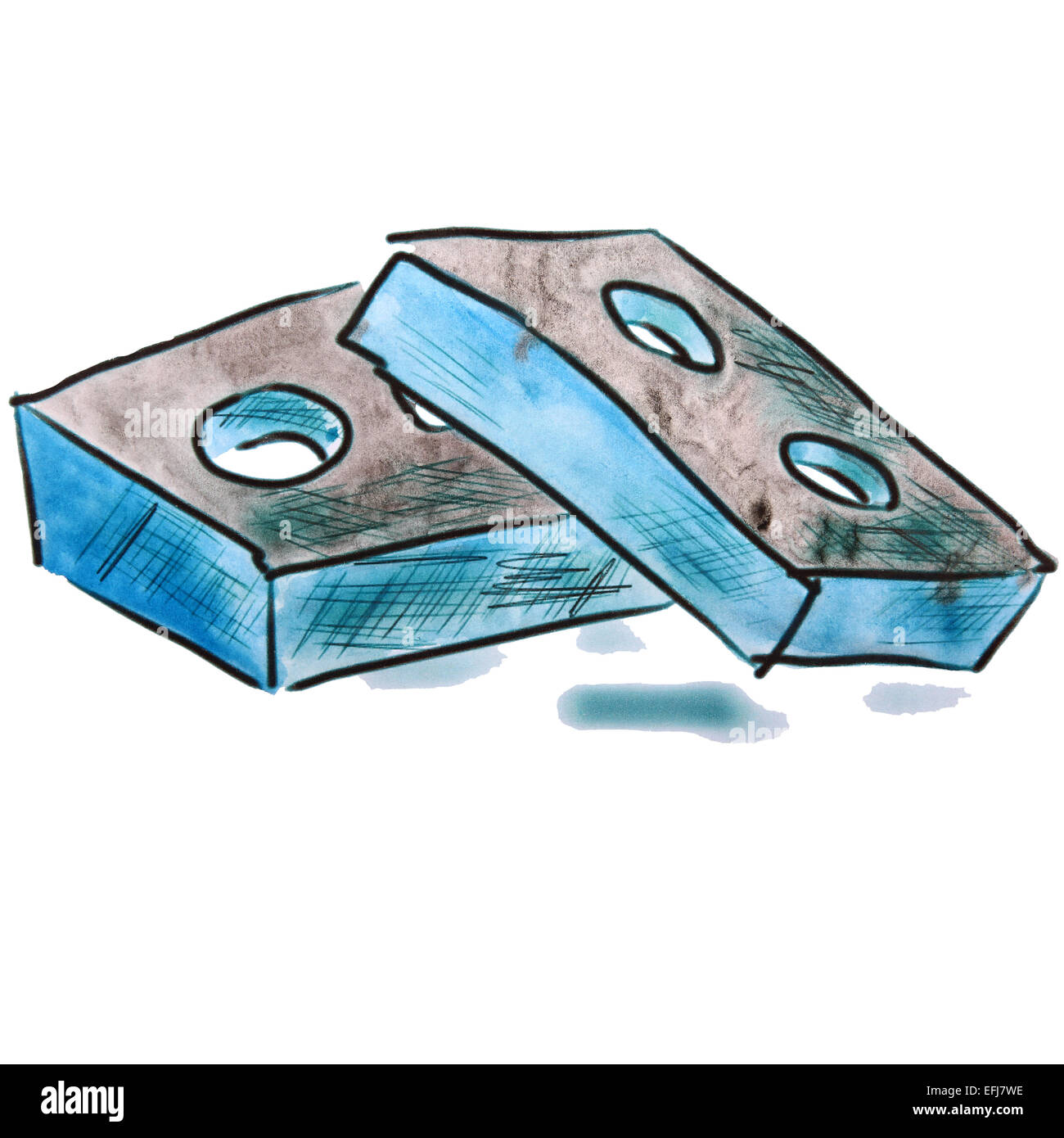 watercolor brick blue cartoon figure, isolated white background Stock Photo