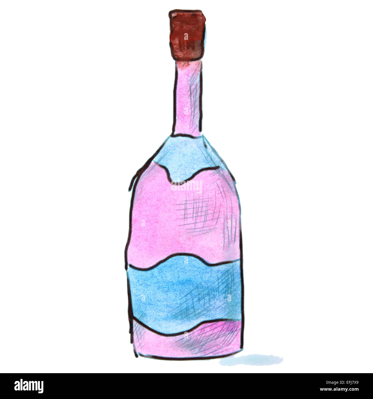 watercolor bottle of pink cartoon illustration isolated white background Stock Photo