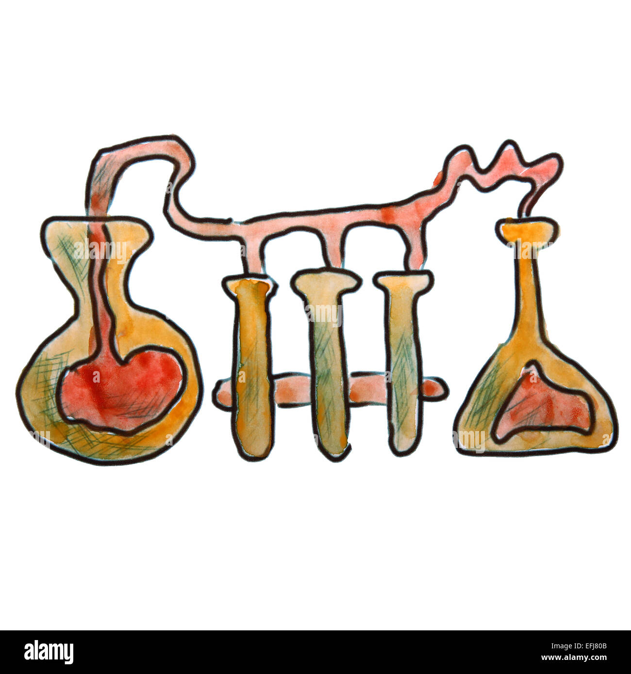 watercolor tubes orange cartoon figure, isolated white background Stock