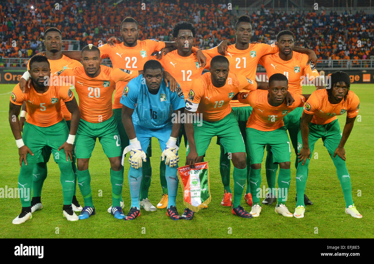 Bata, Equatorial Guinea. 4th Feb, 2015. Equitorial Guinea, African Cup of Nations football tournament semi-fnal match. RD Congo versus Ivory Coast.  Team  Ivory Coast line up Ivory Coast won the semi-final tie by a score of 3-1 to go through to the final. Credit:  Action Plus Sports Images/Alamy Live News Stock Photo