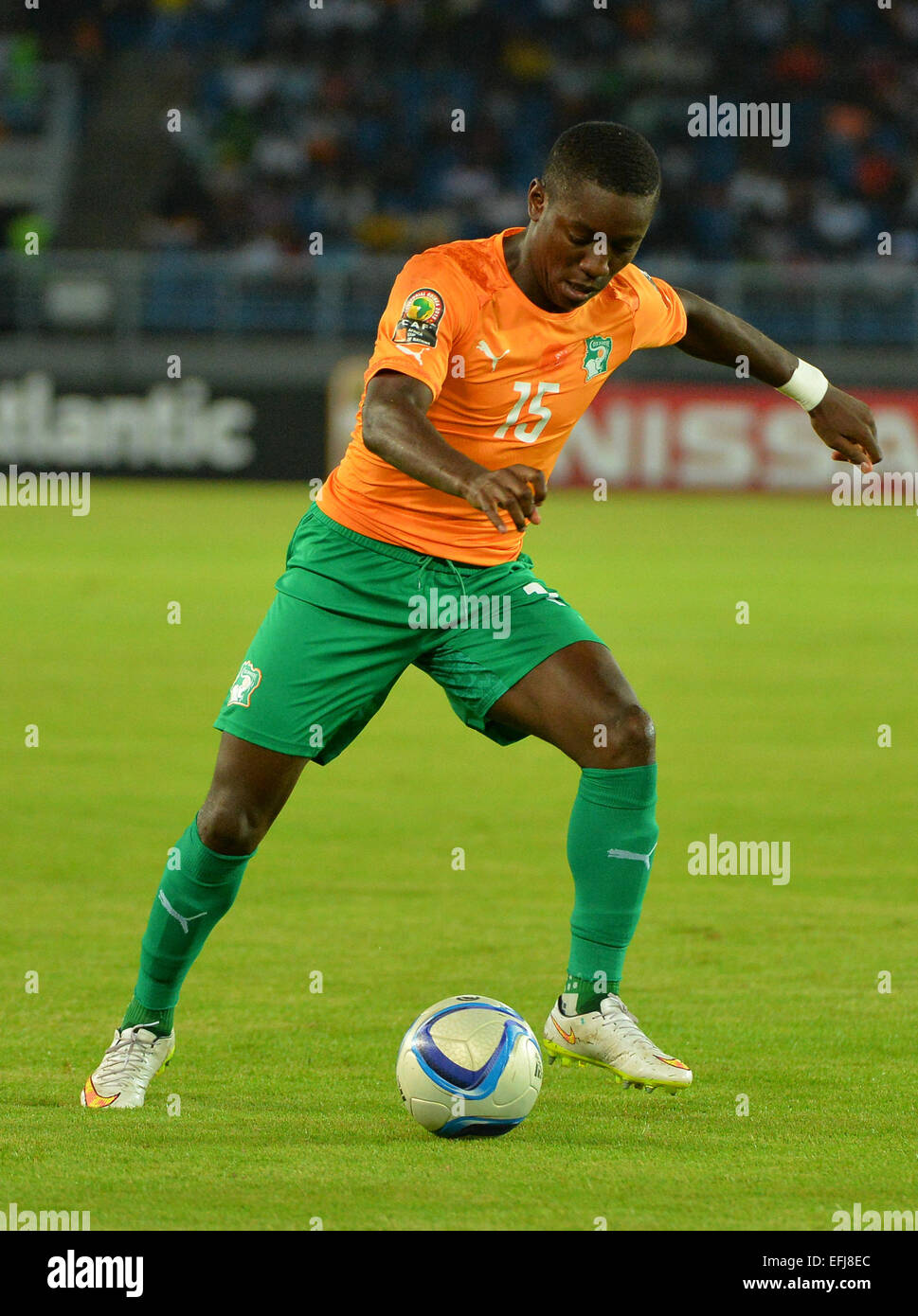 Bata, Equatorial Guinea. 4th Feb, 2015. Equitorial Guinea, African Cup of Nations football tournament semi-fnal match. RD Congo versus Ivory Coast.  Max Gradel  (Ivory Coast )  Ivory Coast won the semi-final tie by a score of 3-1 to go through to the final. Credit:  Action Plus Sports Images/Alamy Live News Stock Photo