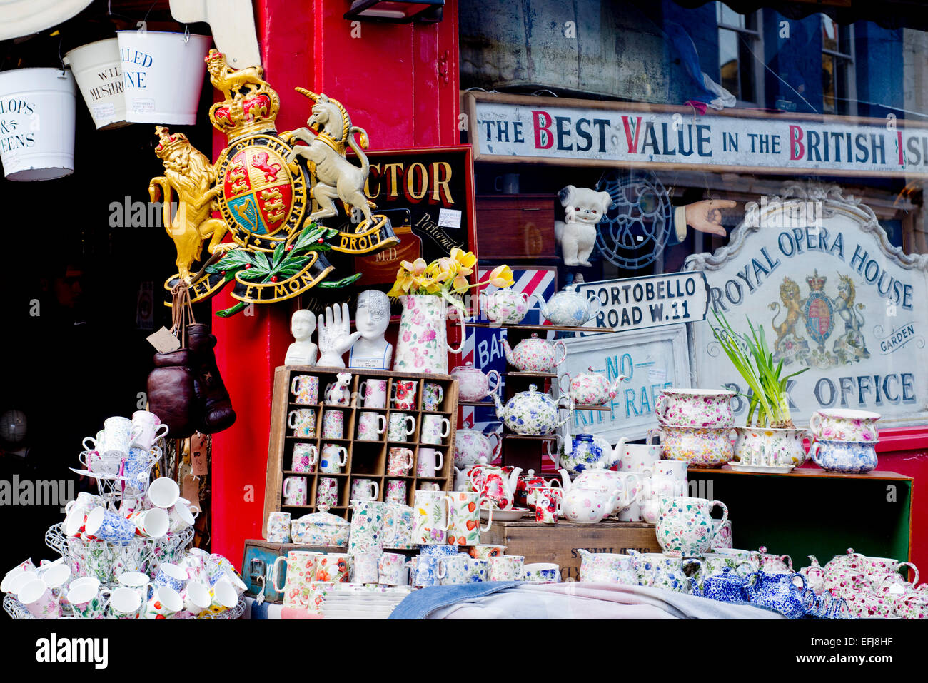 Portobello market traditional English goods for sale Stock Photo Alamy