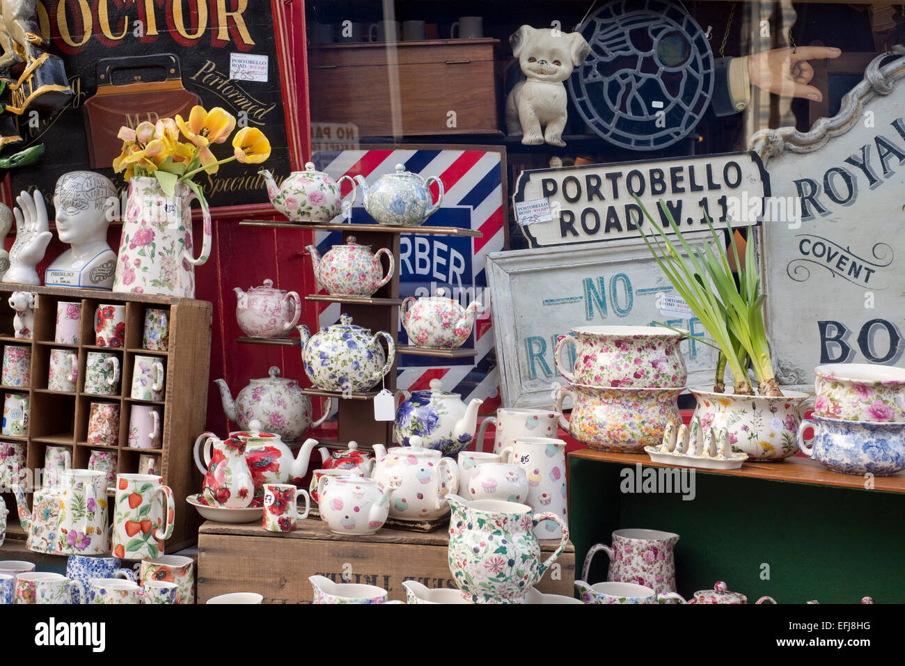 Portobello market traditional English goods for sale Stock Photo Alamy
