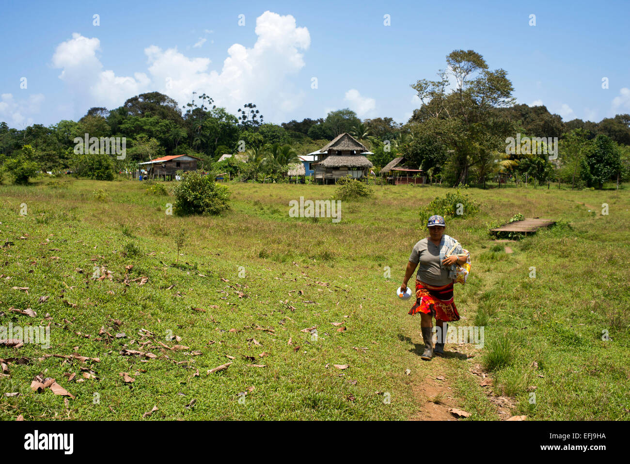 Woman and Houses In The Ngobe Bugle Indian Village Of Salt Creek Near