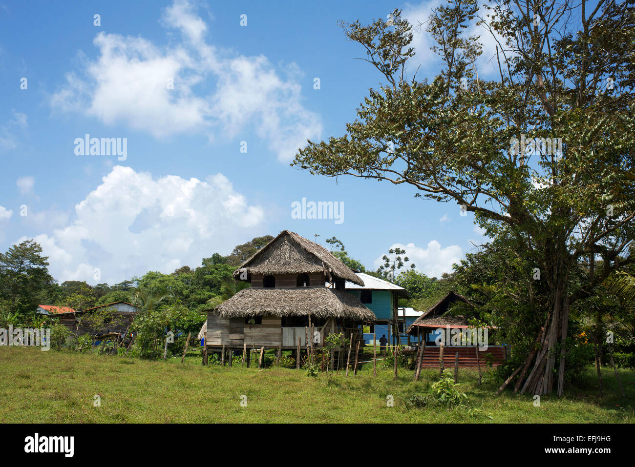 Houses In The Ngobe Bugle Indian Village Of Salt Creek Near Bocas Del Toro Panama. Salt Creek (in Spanish: Quebrada Sal) is a Ng Stock Photo