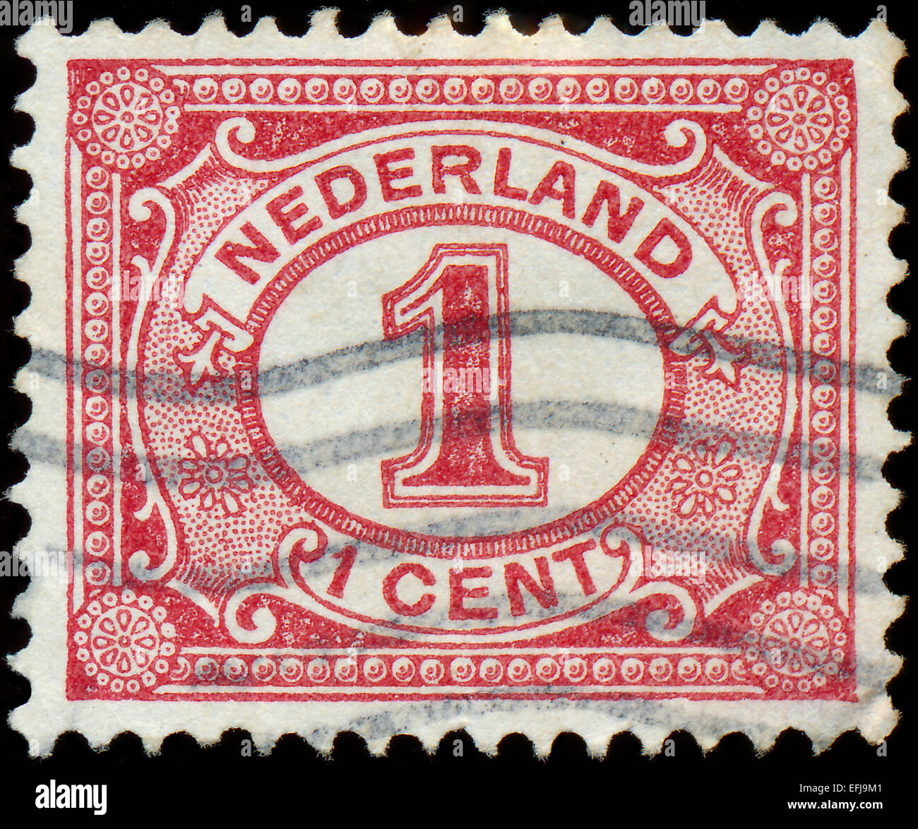 NETHERLANDS - CIRCA 1898: Netherlands Stamp Numeral 1 Cent, circa 1898 Stock Photo