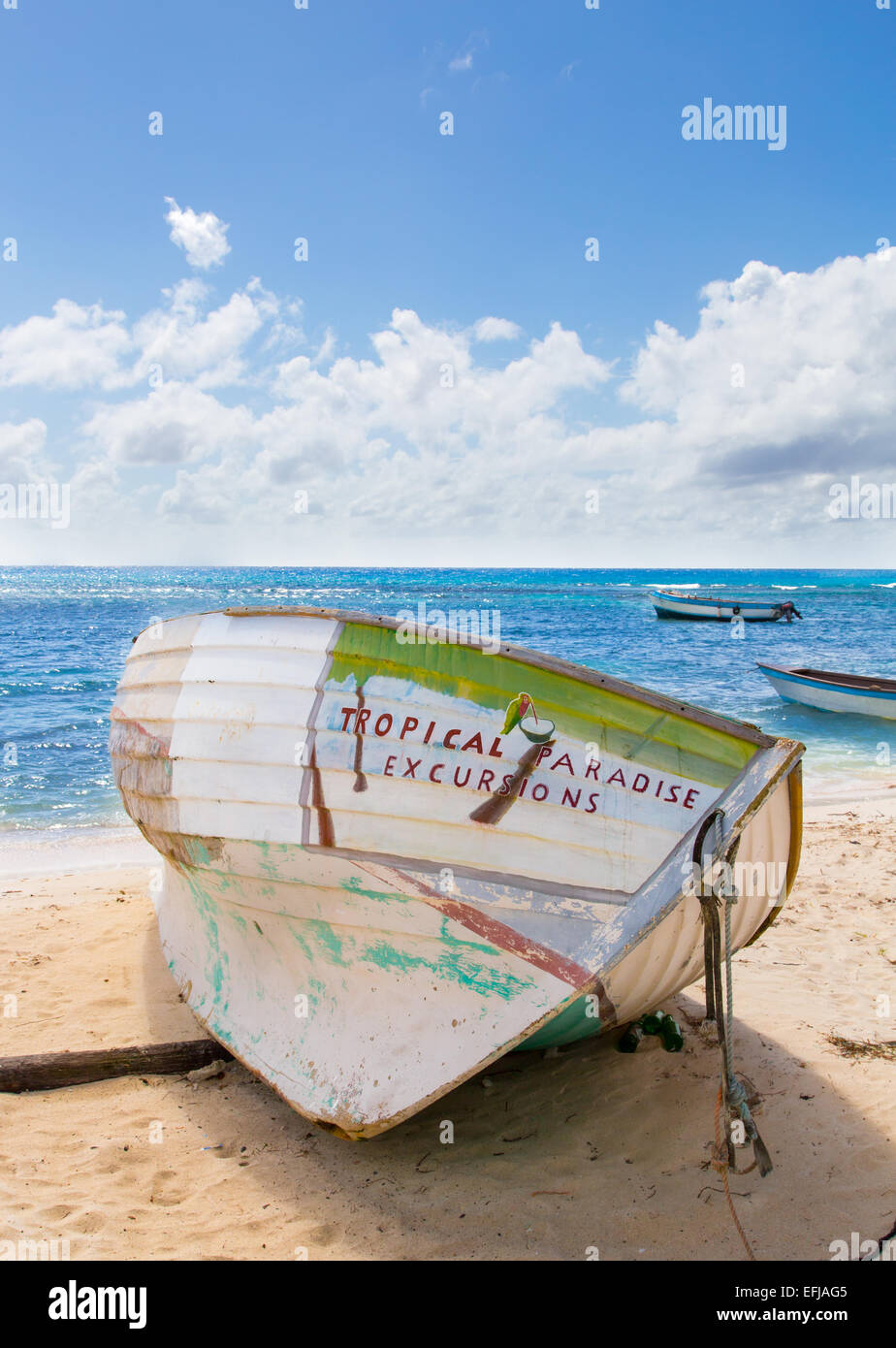 A shipwreck on the beach in the Caribbean. Stock Photo