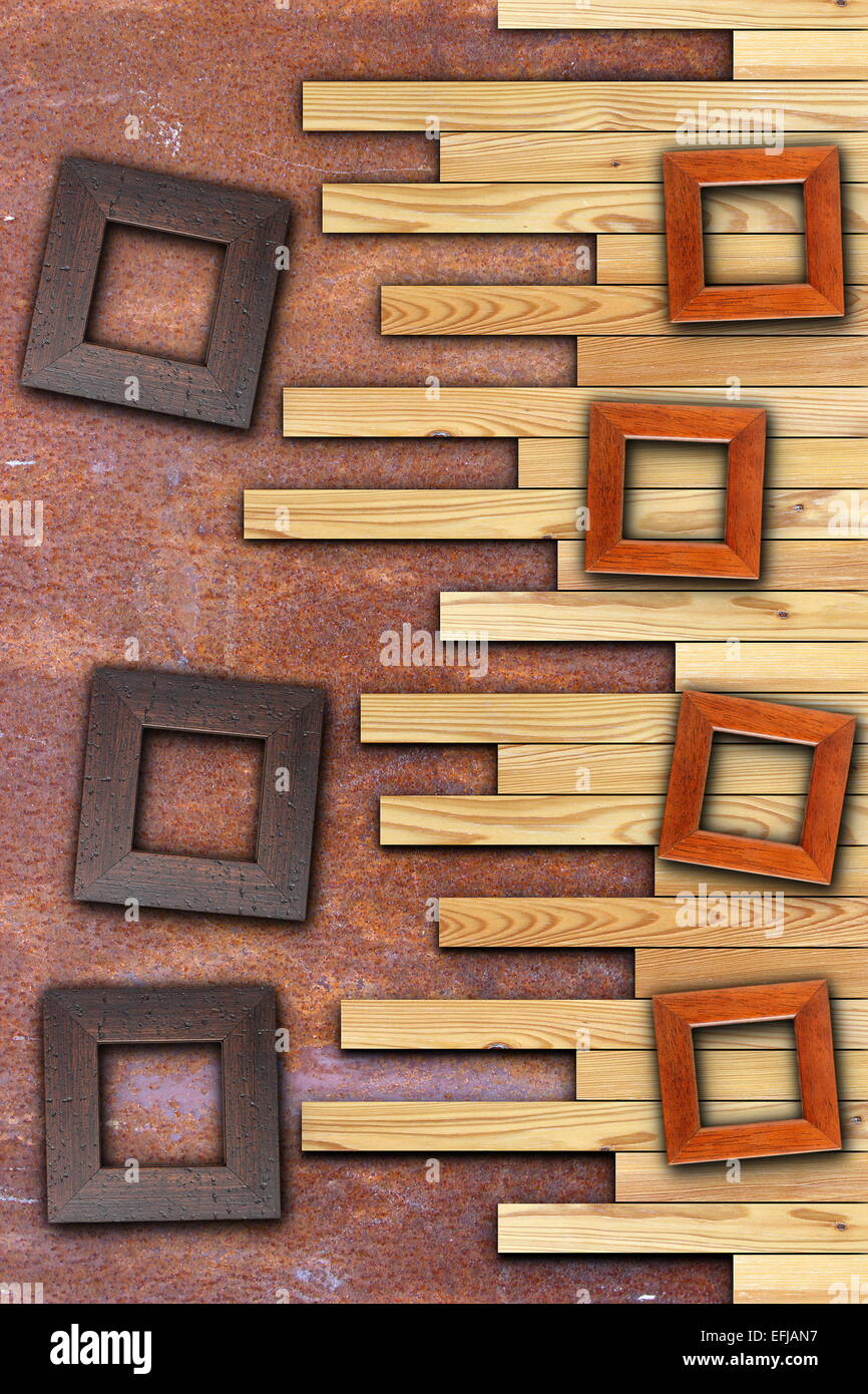 wood frames on abstract wall backdrop with space  for your design or message Stock Photo