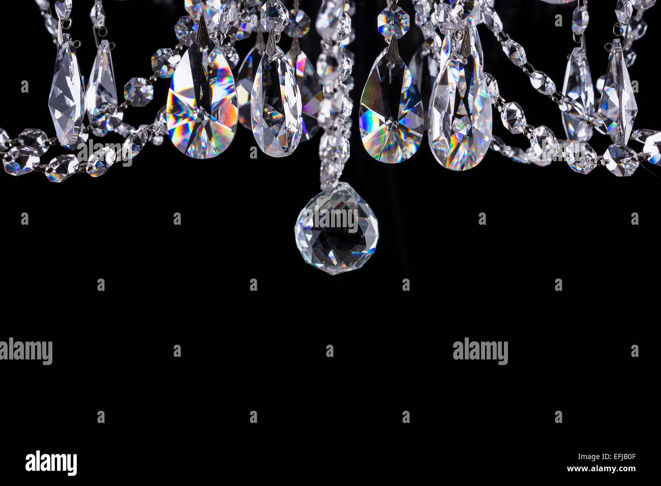 Crystal chandelier details on black background Stock Photo