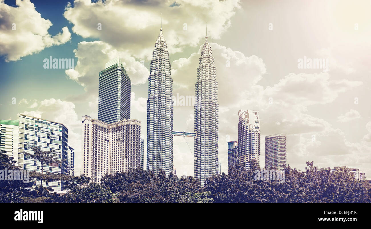 Retro vintage filtered picture of Kuala Lumpur skyline. Stock Photo