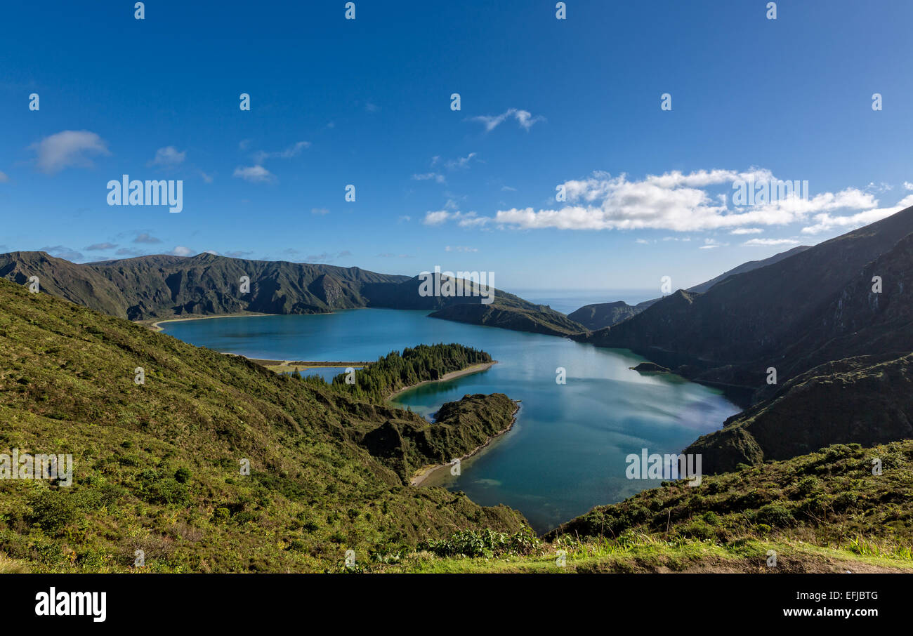 Beautiful view of the Lake in Crater Volcano Covered with Forests ...