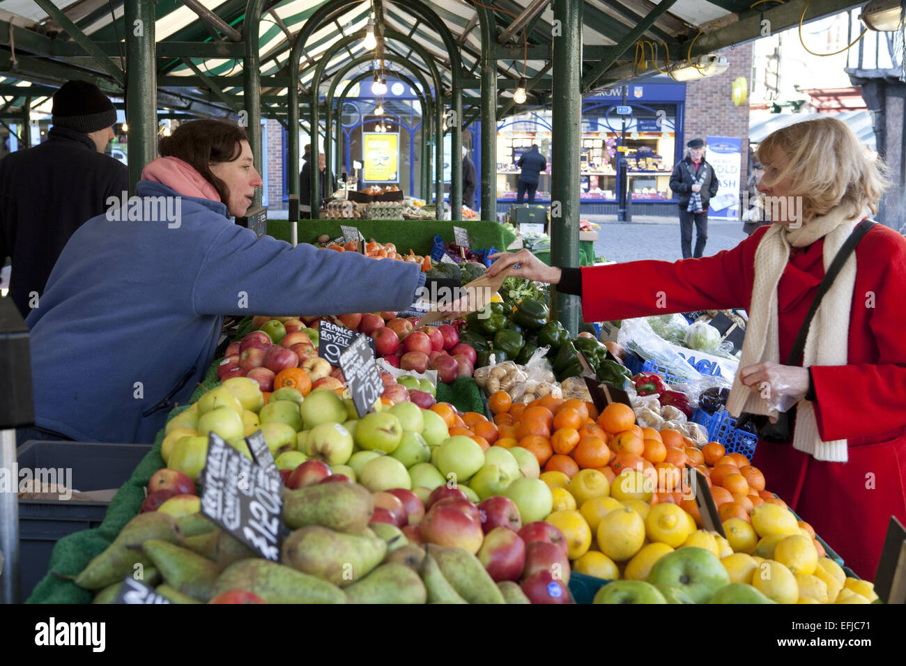 Market stall selling fresh fruit and vegetables Stock Photo