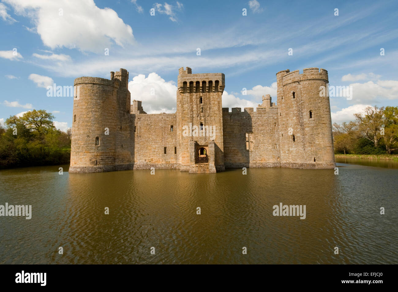Bodiam castle near Robertsbridge East Sussex, showing the Moat and towers. Stock Photo