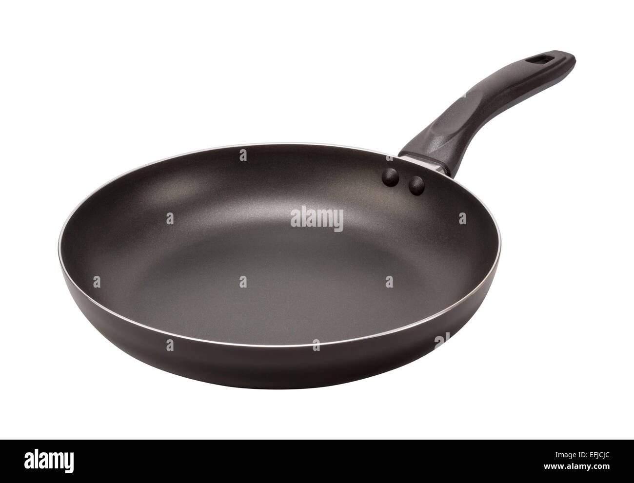 Empty Black Frying Pan isolated on white. The image is in full focus, front to back. Stock Photo