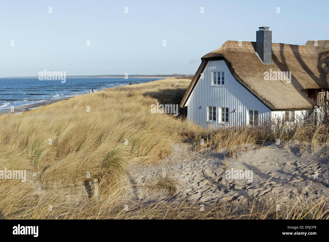 thatched house at the beach, Ahrenshoop, Mecklenburg-West Pomerania, Germany Stock Photo