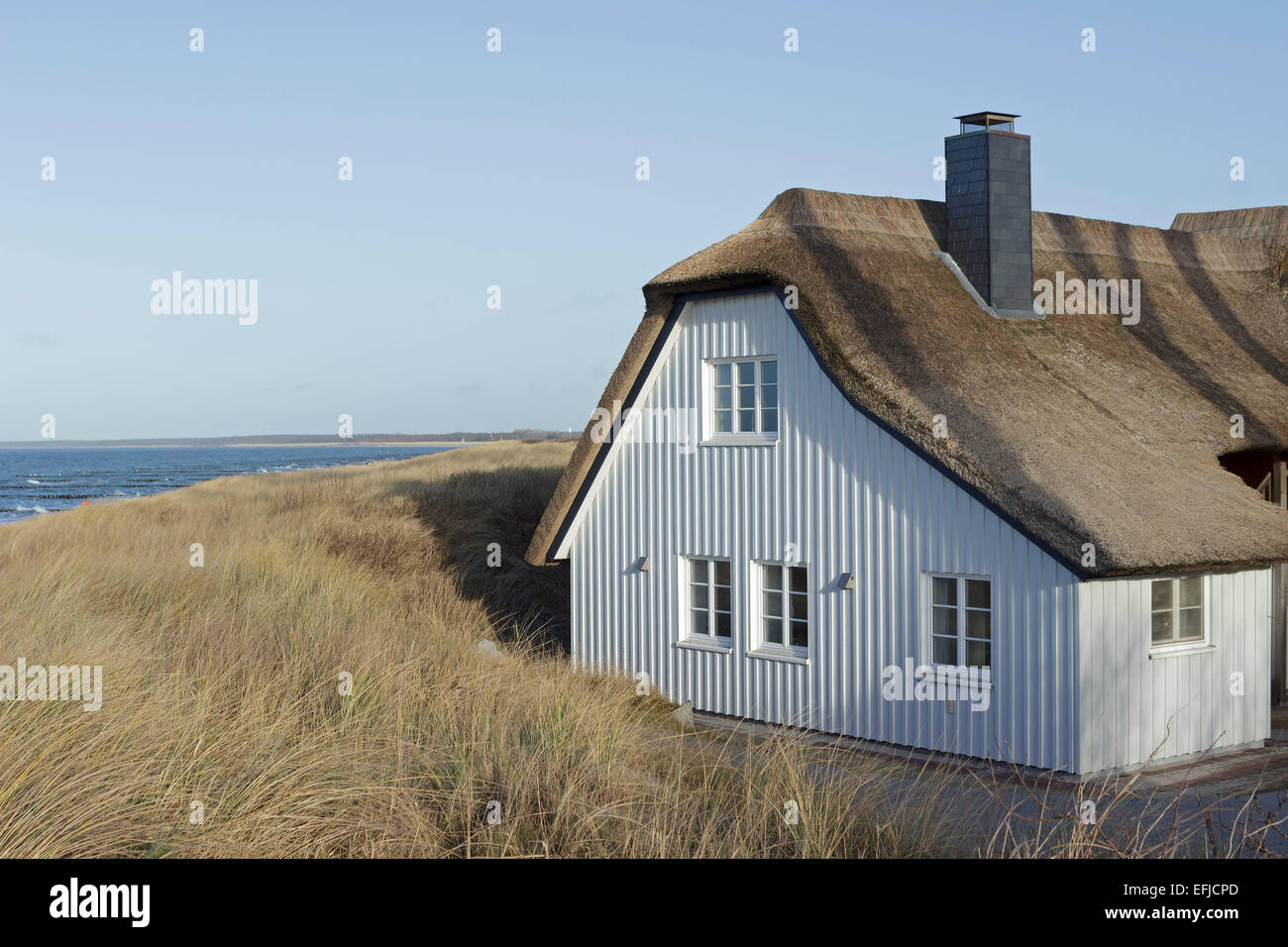 thatched house at the beach, Ahrenshoop, Mecklenburg-West Pomerania, Germany Stock Photo