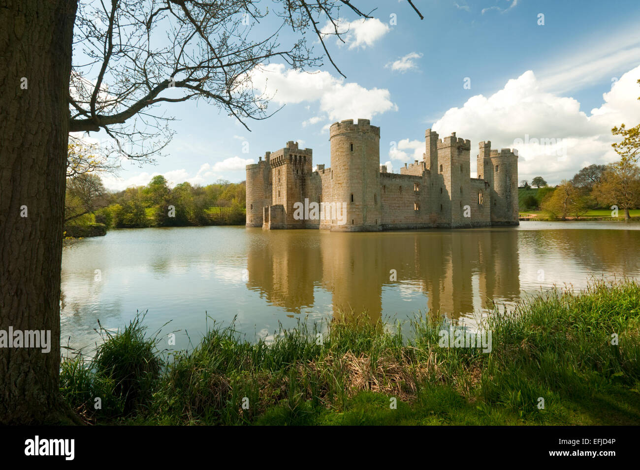 Bodiam castle near Robertsbridge East Sussex, showing the Moat and towers. Stock Photo