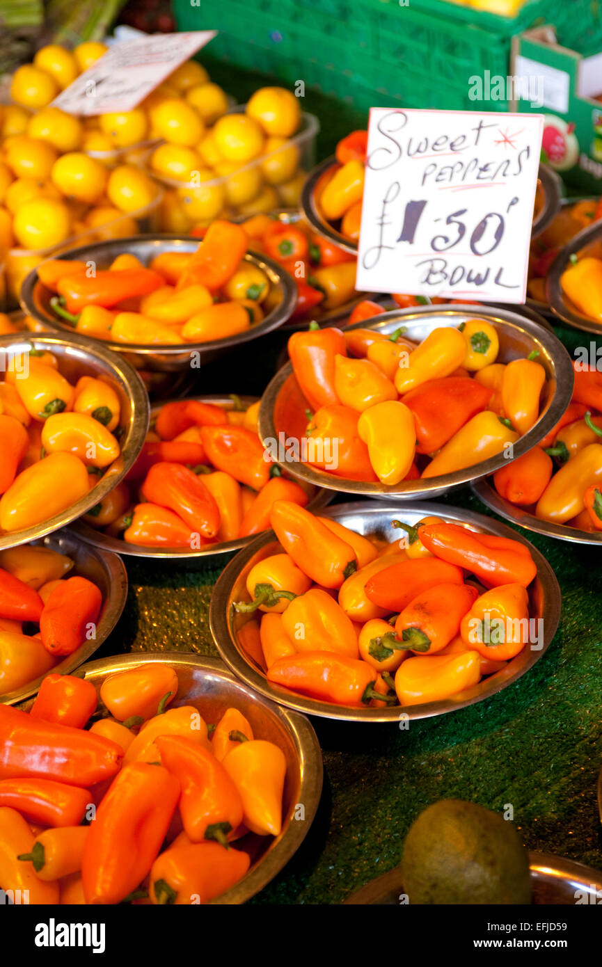 Produce on sale at Borough Market. Borough Market is a wholesale and retail food market in Southwark, London, England. It is one Stock Photo