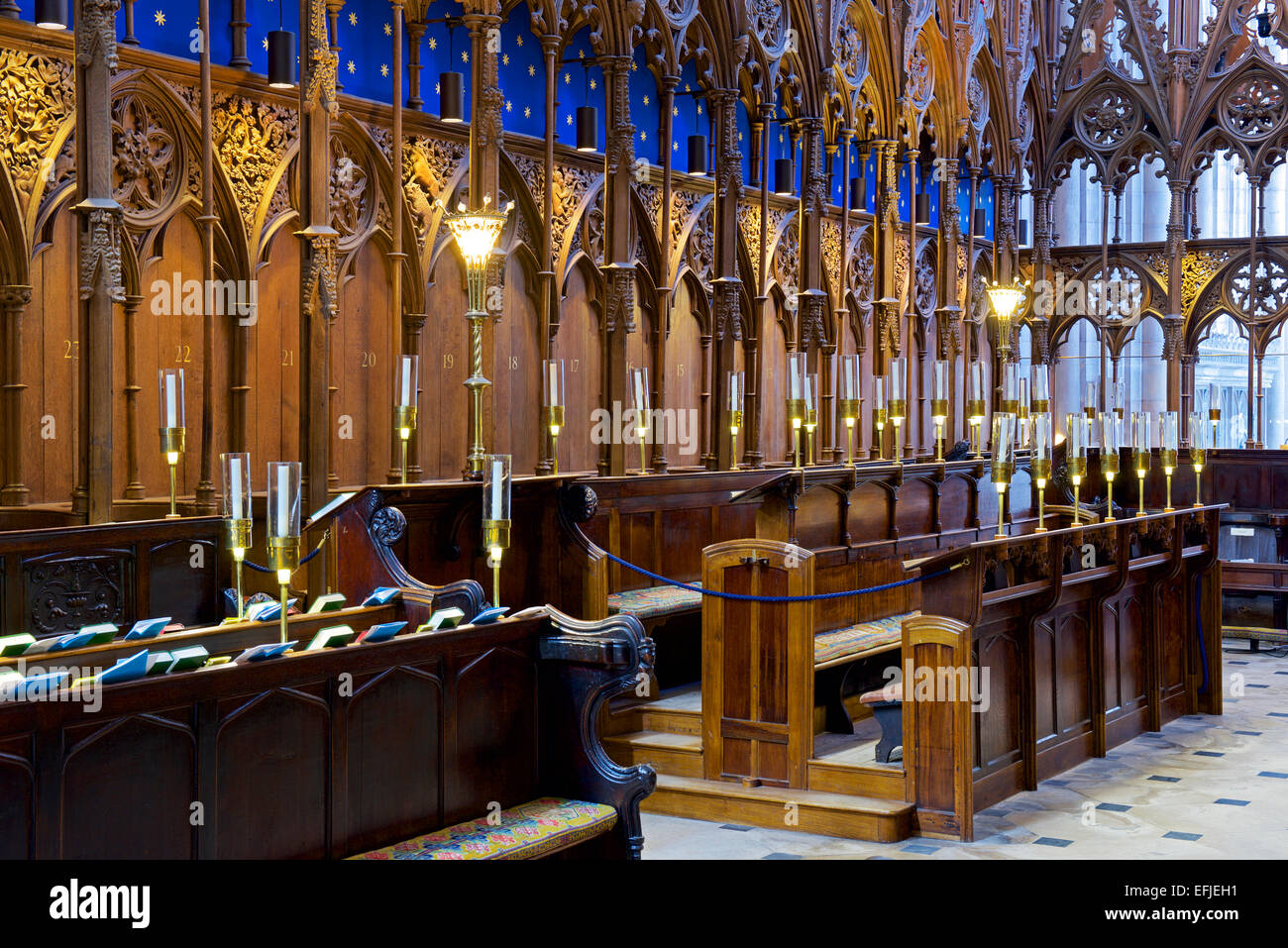 Choir stalls in Winchester Cathedral, Hampshire, England UK Stock Photo