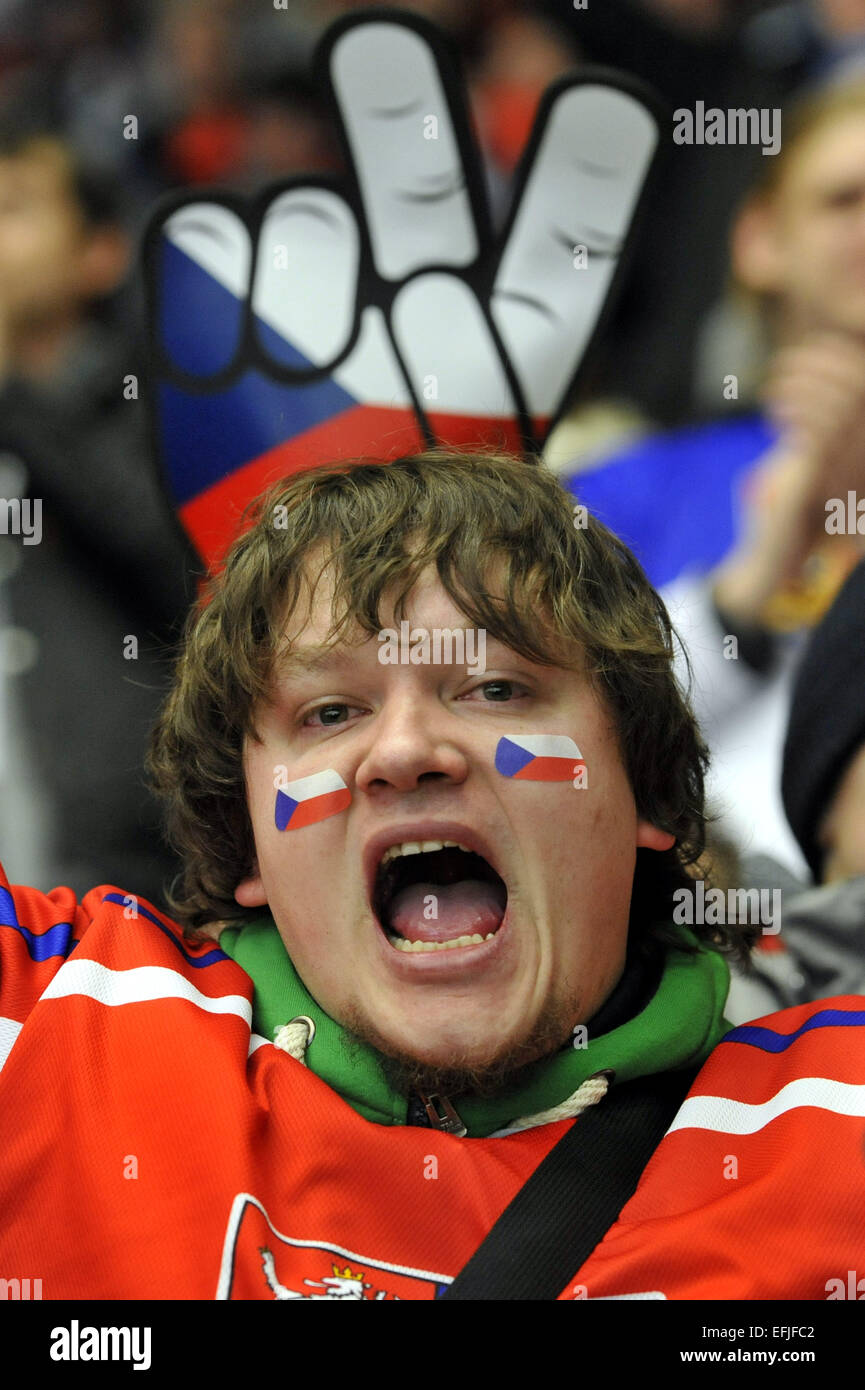 Czech fan shouts during the Euro Hockey Tour match, Czech Republic
