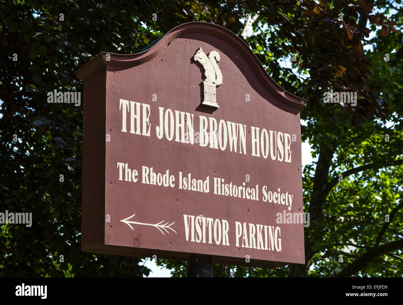 Sign for the historic 18thC John Brown House viewed from the Benefit Street side, Providence, Rhode Island, USA Stock Photo
