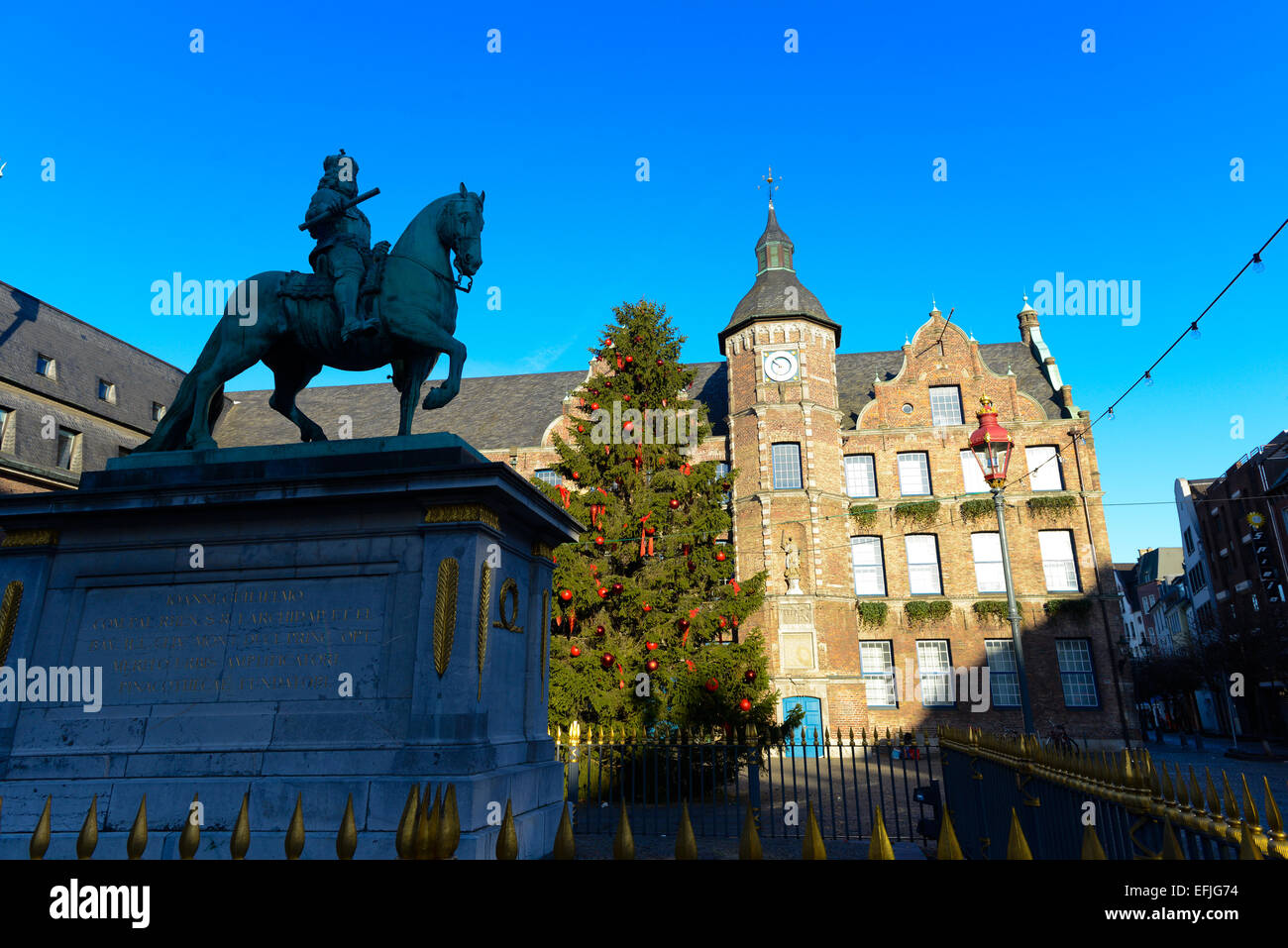 Empty Market Square with monument and city hall in Dusseldorf, Germany Stock Photo