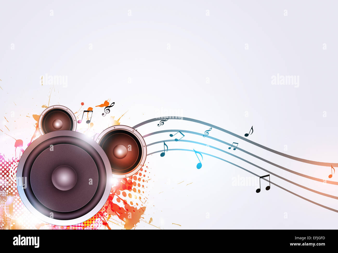 sound speaker multicolor music background with music notes and blurry lights Stock Photo