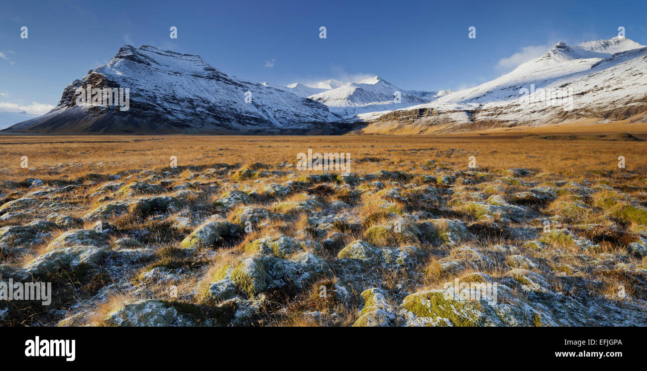 Snow-capped mountains, Fellsfjall, Midfellstidur, Sudursveit, East Iceland, Iceland Stock Photo