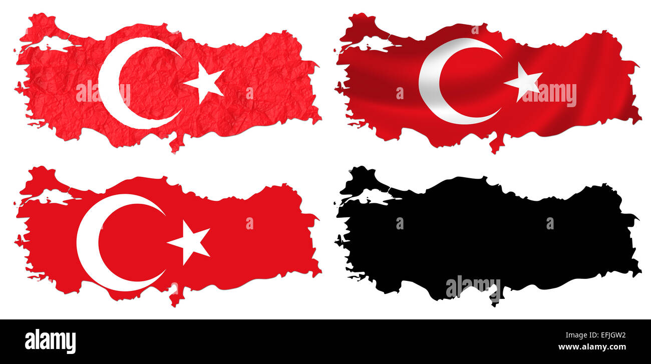 Turkey flag over map Stock Photo
