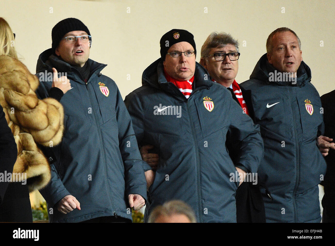 Monaco, France. 04th Feb, 2015. French League Cup semi-final match. Monaco versus Bastia. Dmitri Rybolovlev (PRESIDENT MONACO) - Vadim Vasilyev (VICE PRESIDENT) - PRINCE ALBERT II DE MONACO The game ended in a 0-0 draw and Bastia won the tie 6-7 on penalties to go through to the final where they will meet PSG. © Action Plus Sports/Alamy Live News Stock Photo
