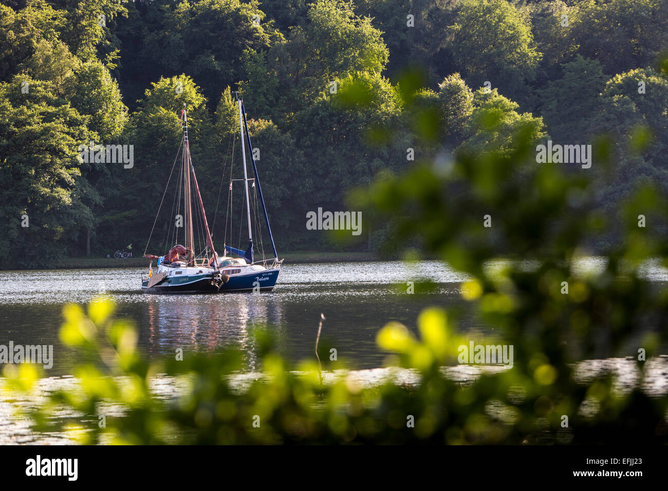 Sailing boats, anchor, 'Baldeneysee' lake, Essen, Germany, Stock Photo