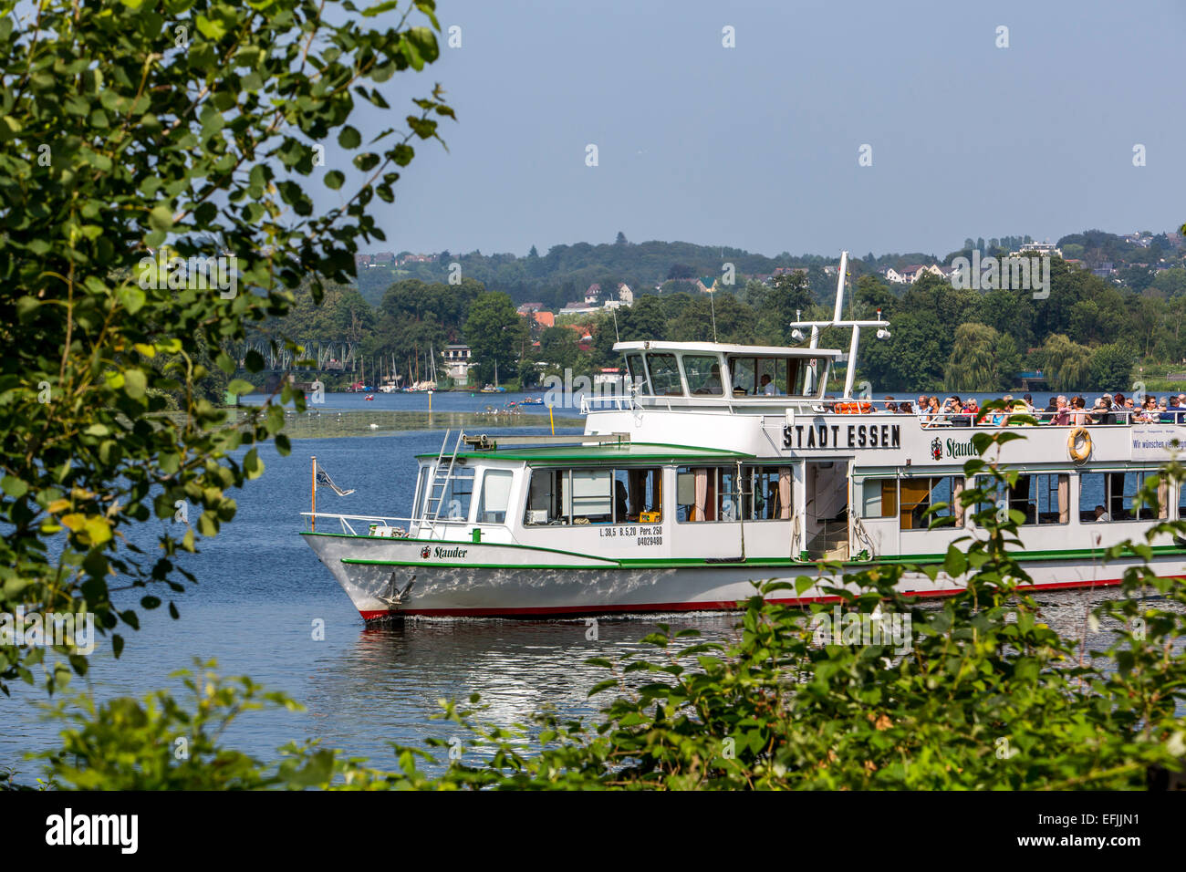 'Baldeneysee' lake in Essen, river Ruhr, sightseeing boat, Stock Photo