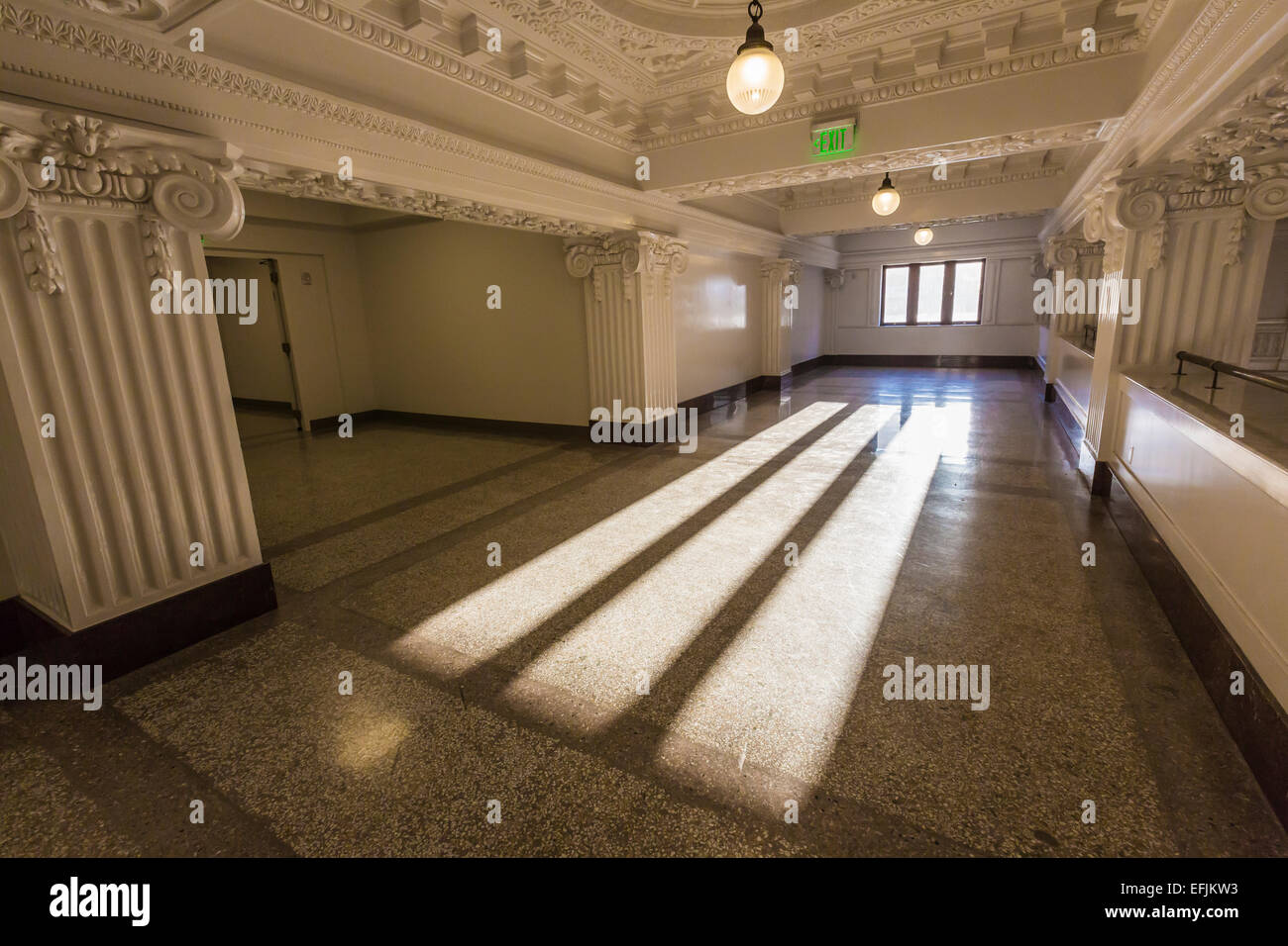 Sunlight streaming into renovated King Street Station served by Amtrak and Sounder trains, Seattle, Washington State, USA Stock Photo