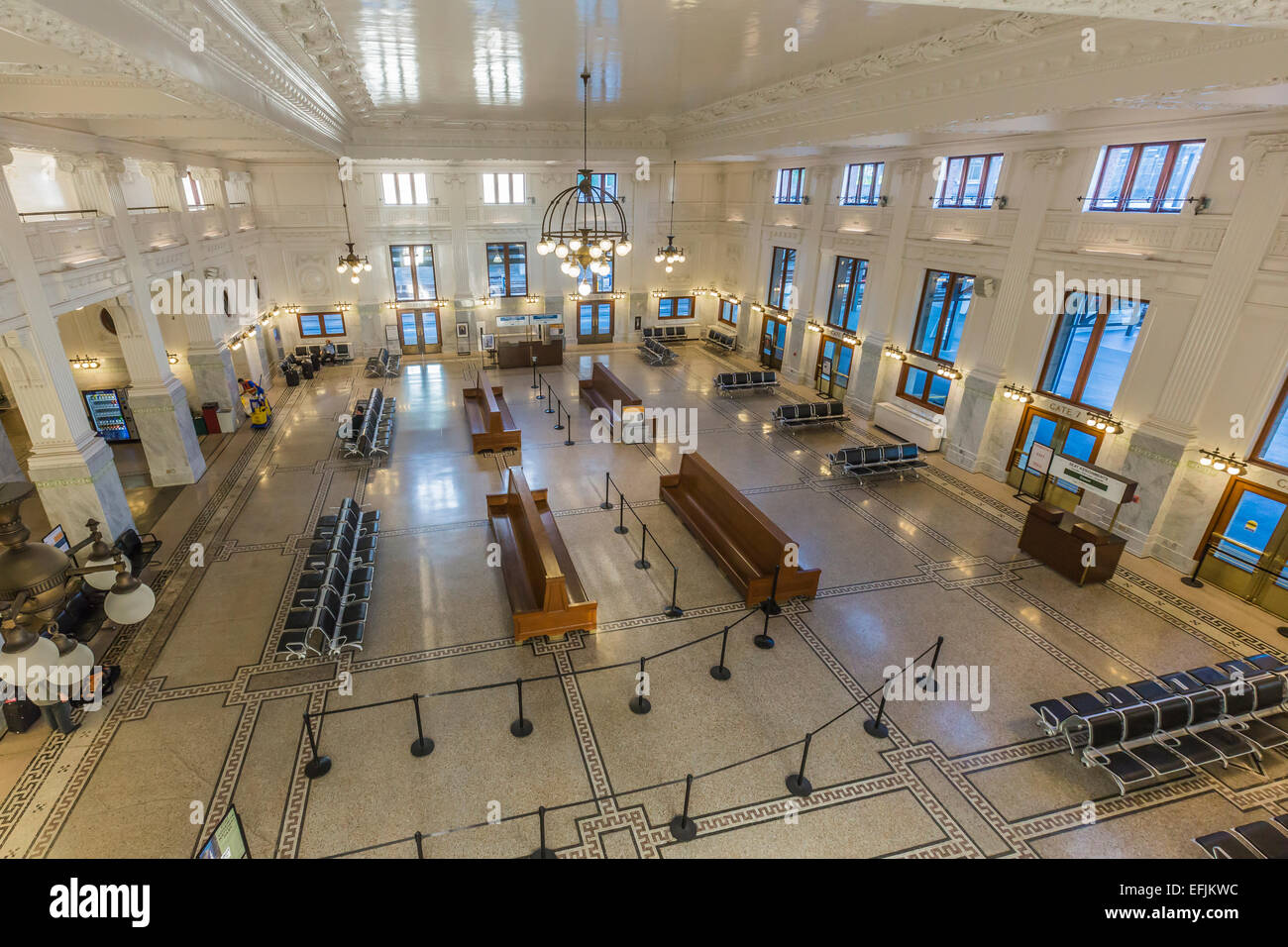 The waiting room of the elegant, recently renovated King Street Station served by Amtrak trains, Seattle, Washington, USA Stock Photo
