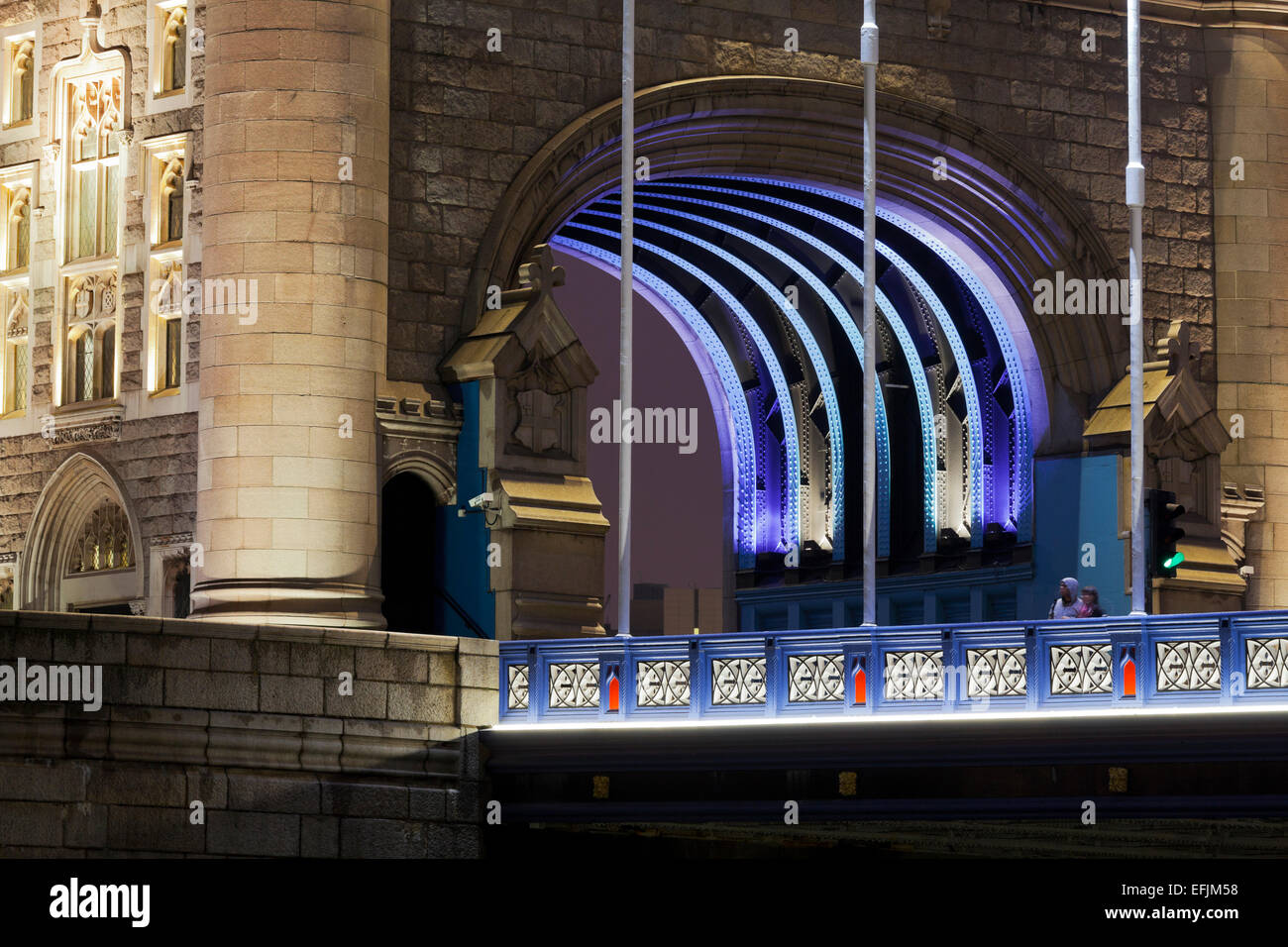 Way through the Tower Bridge litten blue, Londond, England Stock Photo